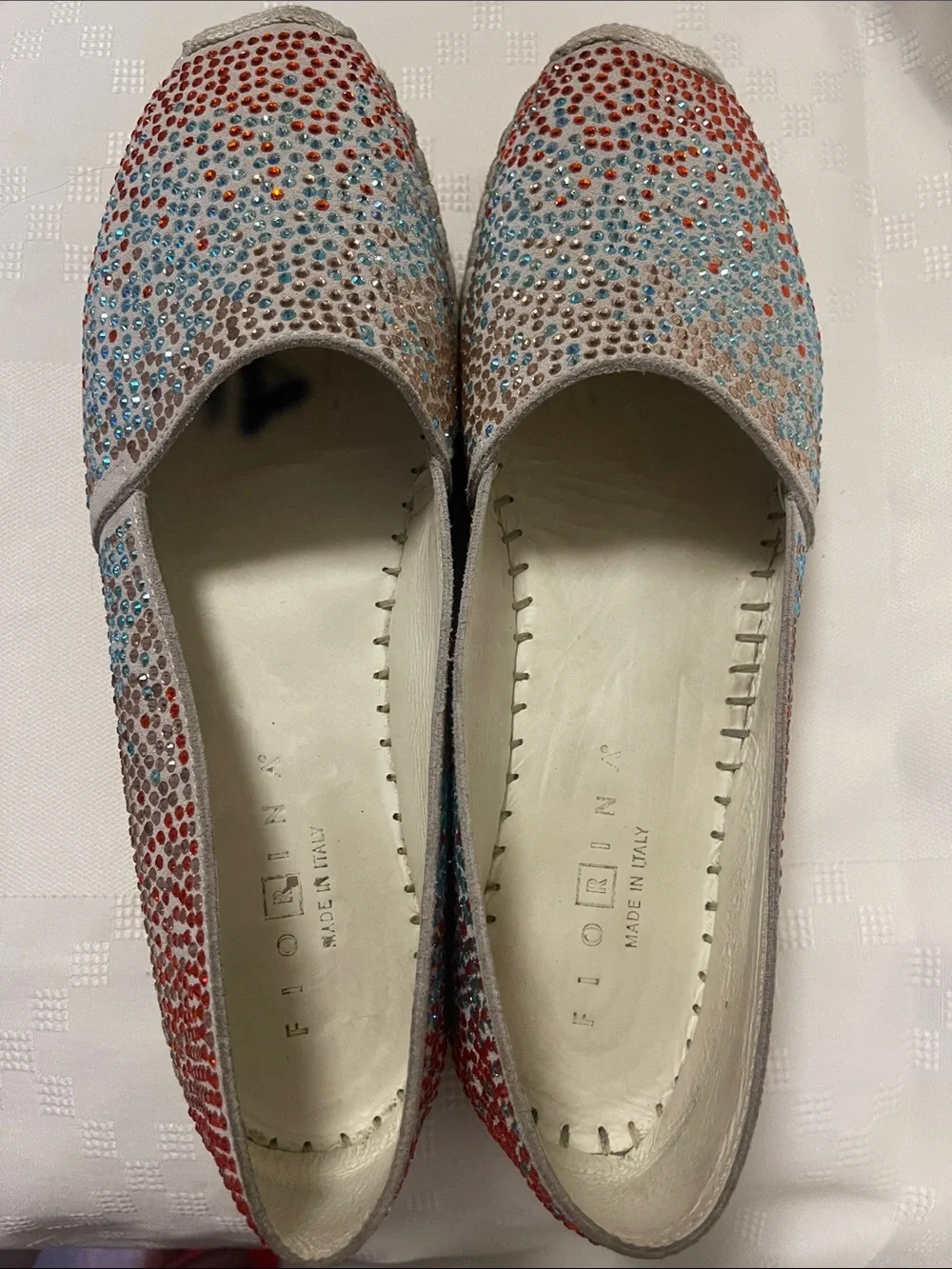 FIORINA Embellished Crystal Multicolor Women's Slip-On Flats espadrilles size 41
